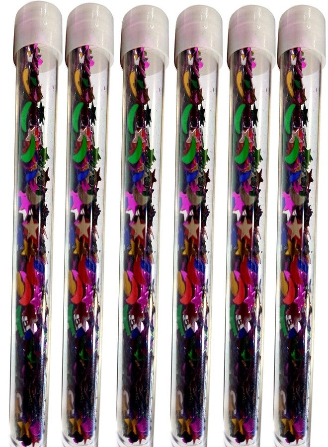 Hobby Tek Multicolor Glitter Flakes Stars,Moon & Heart Shapes for Jewellery Making Embroidery Material Art and Craft DIY kit, Glitter Sequince Beads (Pack of 6, 5gm Each) - Image 1